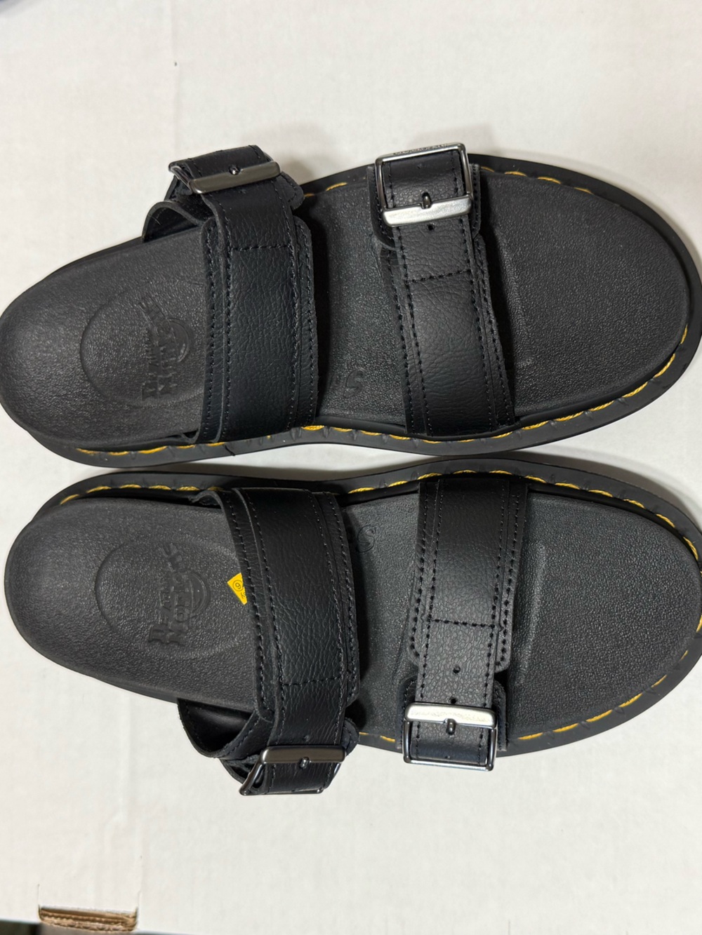 New Dr. Martens Black Sandals with Yellow Stitching Woman’s 7